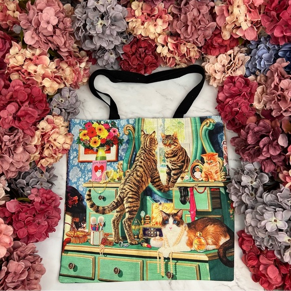 Eco-Friendly Cats Playing Dress Up Folding Tote Bag - Picture 2 of 16